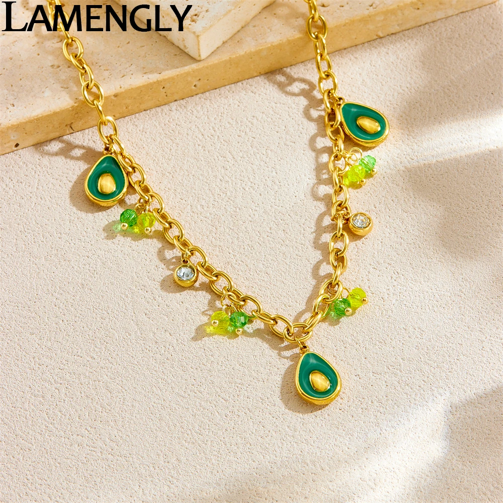 LAMENGLY 316L Stainless Steel Summer Fresh Green Avocado Pendant Necklace For Women Elegant Chic Neck Chain Party Jewelry Gift
LAMENGLY 316L Stainless Steel Summer Fresh Green Avocado Pendant Necklace For Women Elegant Chic Neck Chain Party Jewelry Gift