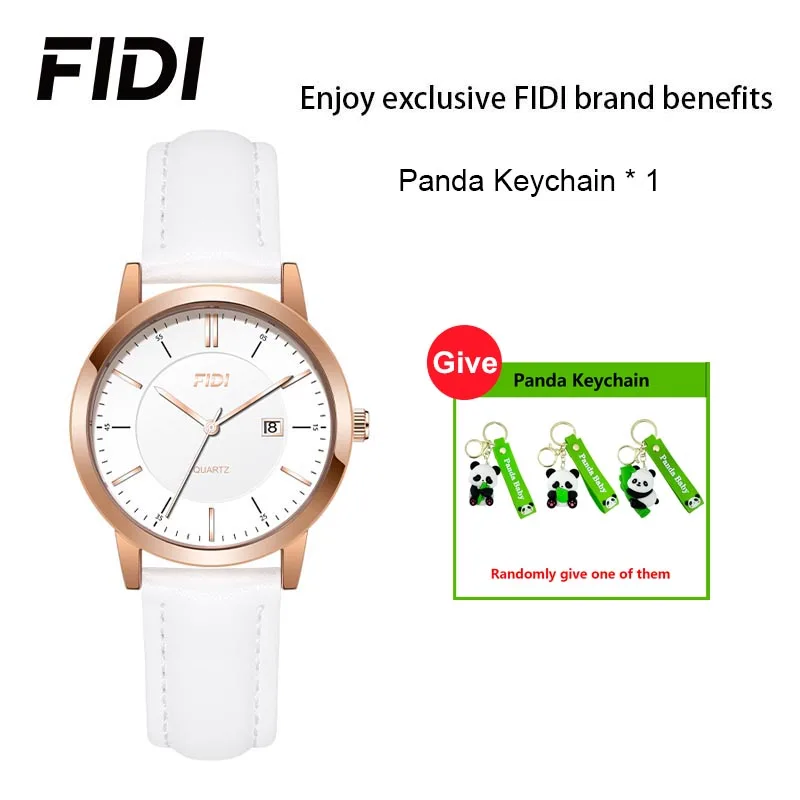 FIDI Women Quartz Watch White Leather Strap Rose Gold Dial Ladies Wrist Watch With Free Panda Keychain Gift Calendar Dress Watch
FIDI Women Quartz Watch White Leather Strap Rose Gold Dial Ladies Wrist Watch With Free Panda Keychain Gift Calendar Dress Watch