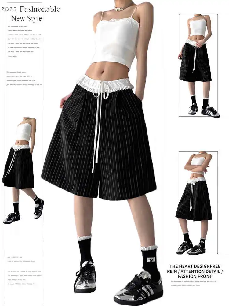 Summer Women Korean Abi Striped Harajuku Y2k Streetwear Chic Shorts 2000s Wide Leg Calf-Length Pants Japanese Grunge Vintage
Summer Women Korean Abi Striped Harajuku Y2k Streetwear Chic Shorts 2000s Wide Leg Calf-Length Pants Japanese Grunge Vintage