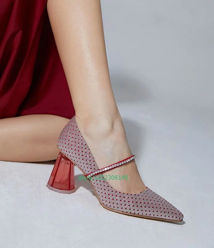 Lady Heart Shape Design Rhinestone High Heels Mary Jane Sequin Wedding Shoes Pointed Toe Thick Heel Women's Elegant High Heels
Lady Heart Shape Design Rhinestone High Heels Mary Jane Sequin Wedding Shoes Pointed Toe Thick Heel Women's Elegant High Heels