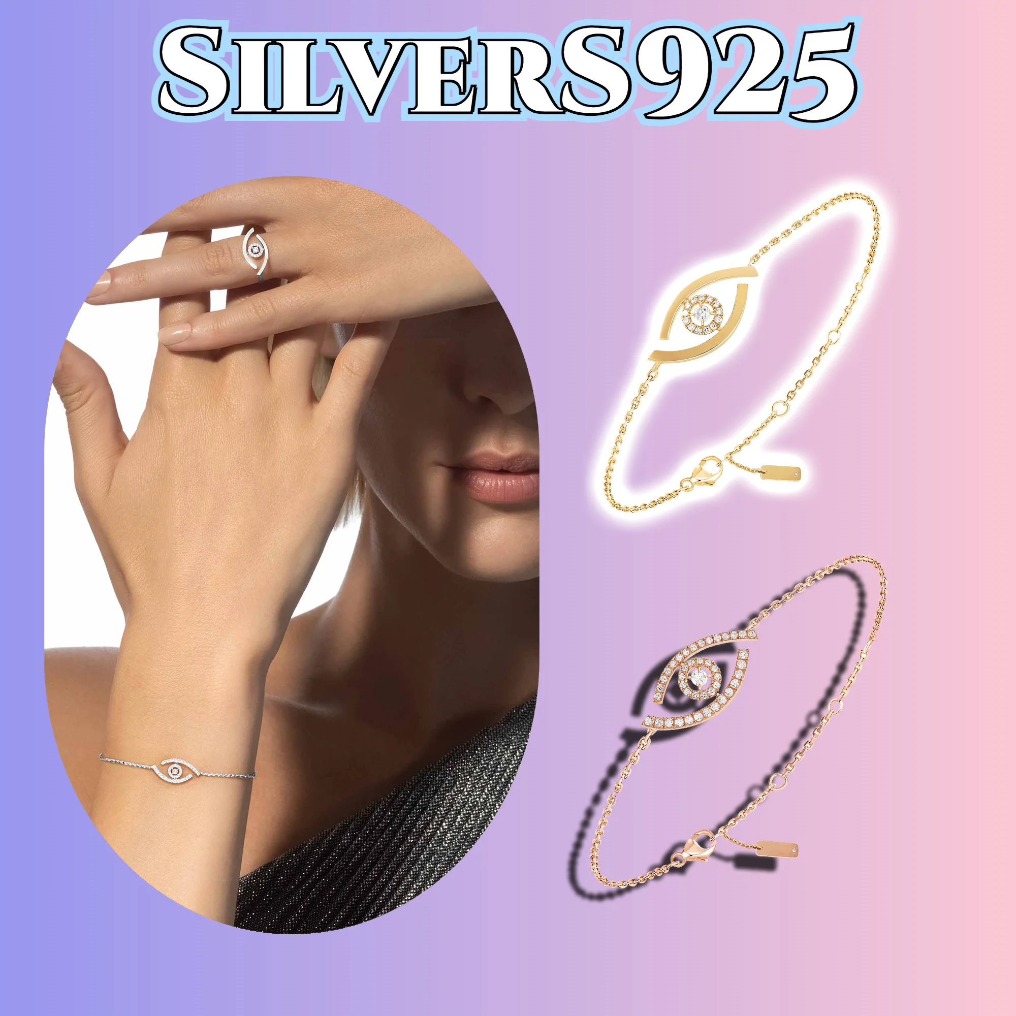 Eye shaped bracelet made of pure silver S925 for women's jewelry, perfect for a close fit between wife and skin
Eye shaped bracelet made of pure silver S925 for women's jewelry, perfect for a close fit between wife and skin