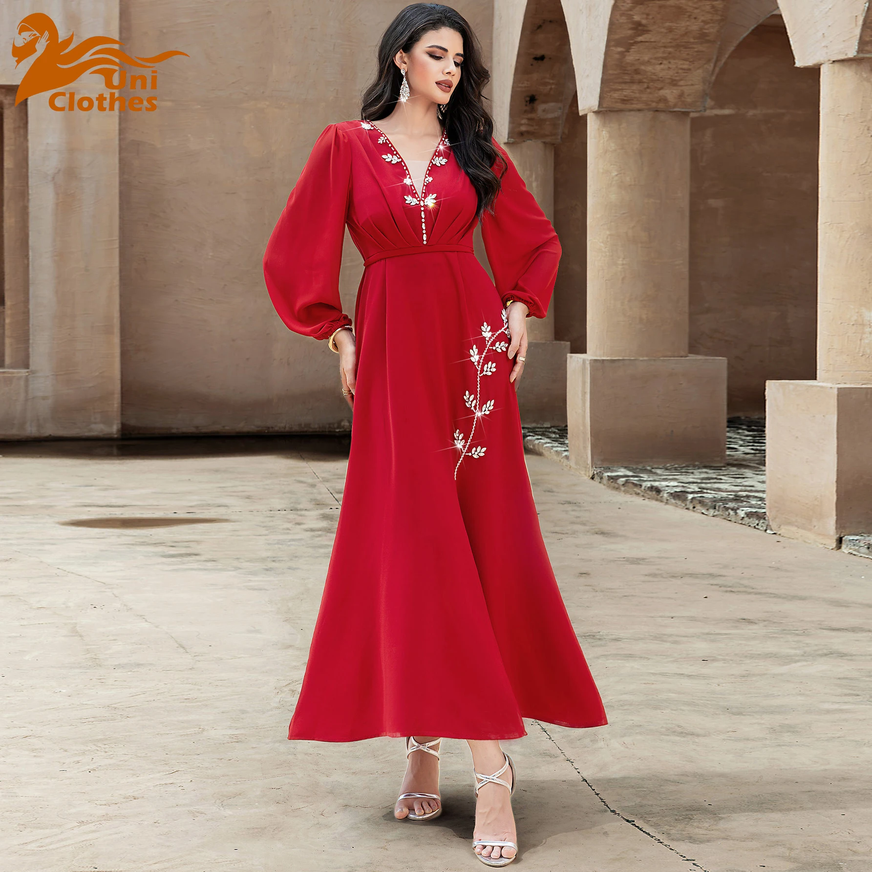 UNI Eid Dress for Women Abaya Deep V Neck Diamond Party Robe Jalabiya Morocco Dubai Dress Vestidos Largos Ramadan 2025
UNI Eid Dress for Women Abaya Deep V Neck Diamond Party Robe Jalabiya Morocco Dubai Dress Vestidos Largos Ramadan 2025