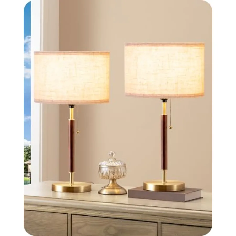 Mid Century Table Lamp Set of 2, Pull Chain Switch Bedside Lamp, Linen Shade, Solid Wood Pole and Bronze Brushed Metal Base, Mo
Mid Century Table Lamp Set of 2, Pull Chain Switch Bedside Lamp, Linen Shade, Solid Wood Pole and Bronze Brushed Metal Base, Mo