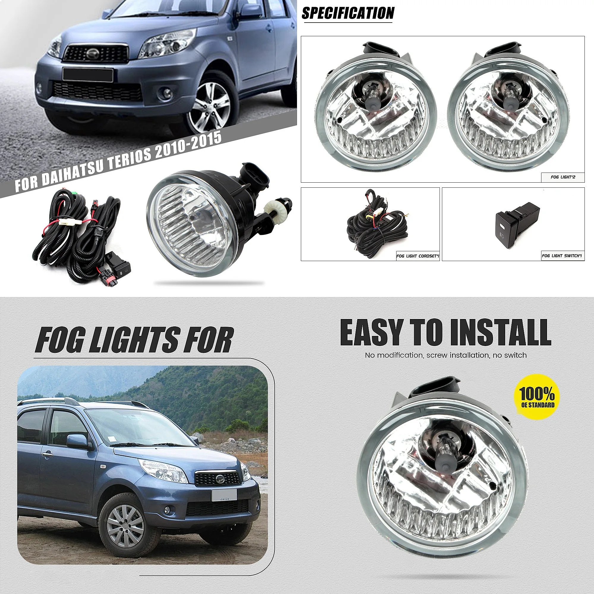 Auto Front Fog Light Assembly with DRL for Daihatsu Terios 2010-2015
Auto Front Fog Light Assembly with DRL for Daihatsu Terios 2010-2015