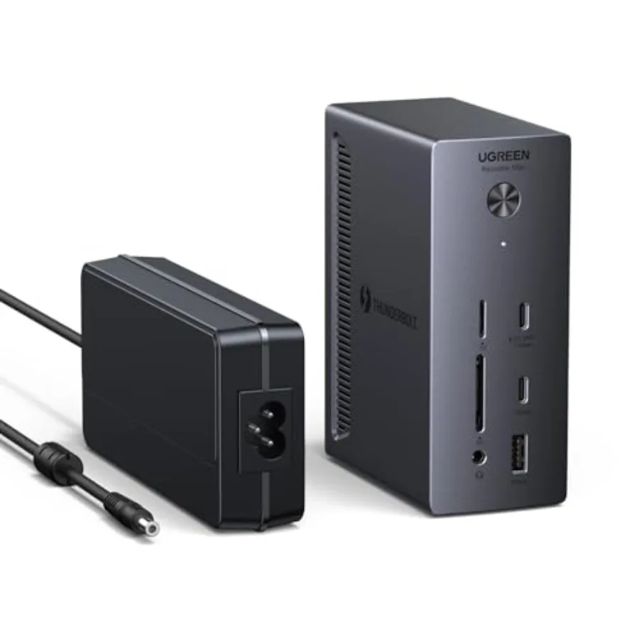 Thunderbolt 4 docking station for laptop docking, aluminum alloy, black, 40Gbps speed with dual 4K@60Hz support and 96W laptop
Thunderbolt 4 docking station for laptop docking, aluminum alloy, black, 40Gbps speed with dual 4K@60Hz support and 96W laptop