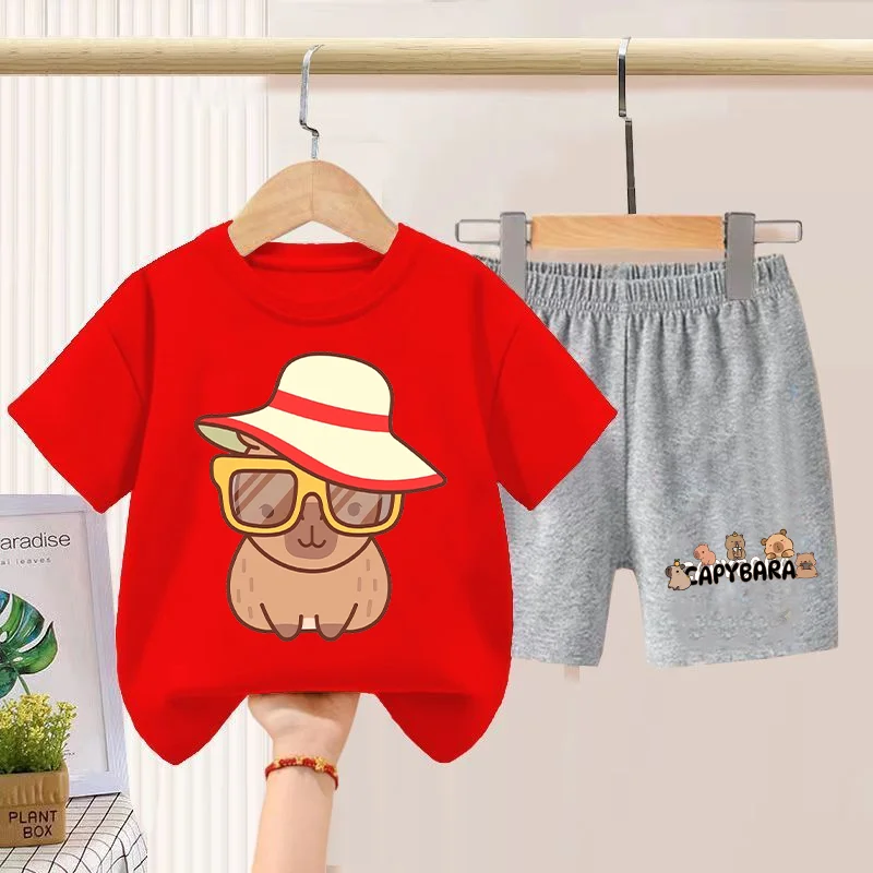 Capybara 2pcs Cotton Short Sleeved T-shirt Pants Cartoon Child Shirt Athletic Suits Boy Animal Figure Trousers Set Girl Clothing
Capybara 2pcs Cotton Short Sleeved T-shirt Pants Cartoon Child Shirt Athletic Suits Boy Animal Figure Trousers Set Girl Clothing