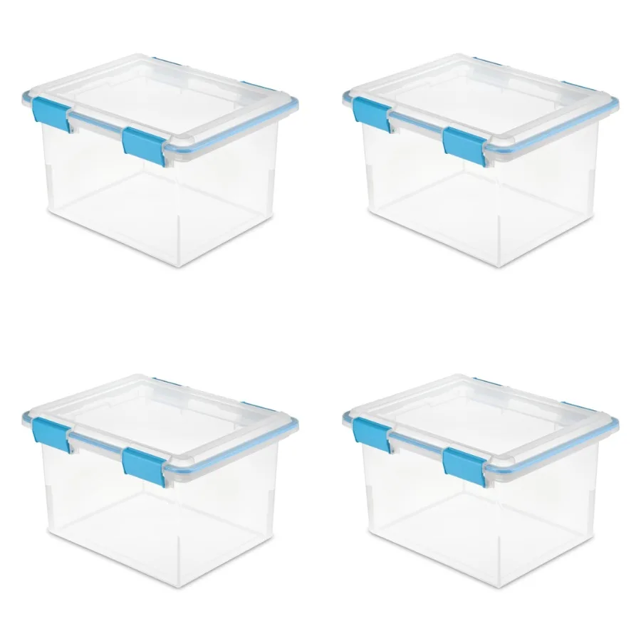 Gasket Box 32 Quart Clear Weather-Resistant Plastic File Storage Bin with Gasket Seal and Latch Lid Blue 4 Pack
Gasket Box 32 Quart Clear Weather-Resistant Plastic File Storage Bin with Gasket Seal and Latch Lid Blue 4 Pack