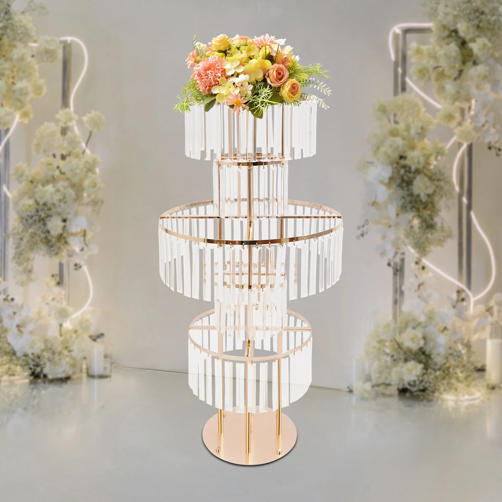 Crystal Flower Stand 5 Tier, Gold Crystal Wedding Flower Stand &Ice Bead Curtain, Table Centerpiece for Wedding Party Home Decor
Crystal Flower Stand 5 Tier, Gold Crystal Wedding Flower Stand &Ice Bead Curtain, Table Centerpiece for Wedding Party Home Decor