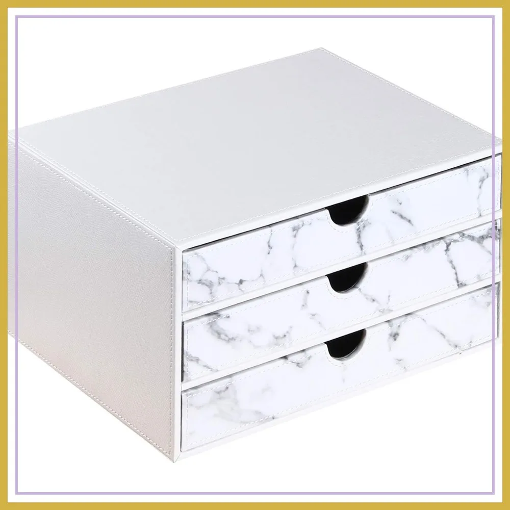 3-Drawer Leather Desk Organizer with A4 File Holder - Stackable Modular Storage for Office, Bills & Jewelry, White
3-Drawer Leather Desk Organizer with A4 File Holder - Stackable Modular Storage for Office, Bills & Jewelry, White