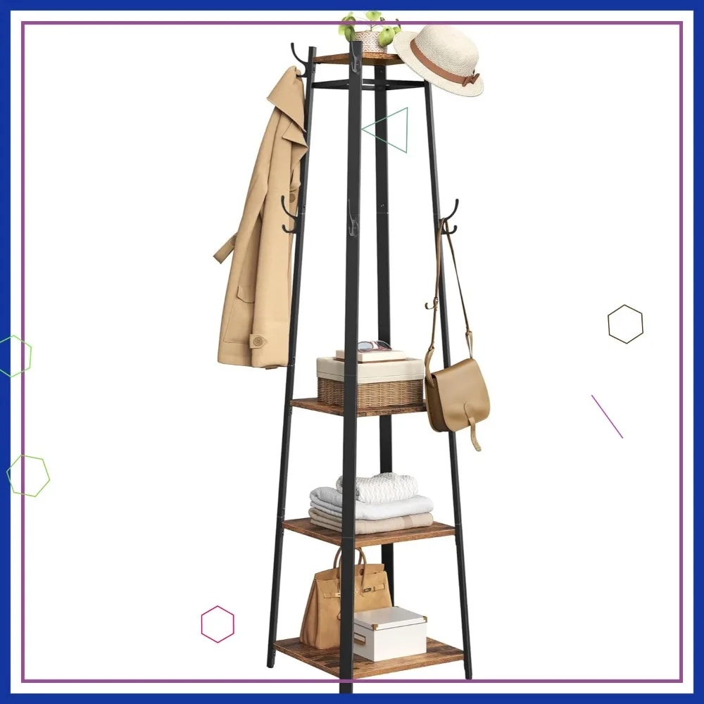 Industrial Coat Rack with 3 Shelves and Hooks, Free Standing Hall Tree for Entryway, Living Room in Rustic Brown and Black
Industrial Coat Rack with 3 Shelves and Hooks, Free Standing Hall Tree for Entryway, Living Room in Rustic Brown and Black