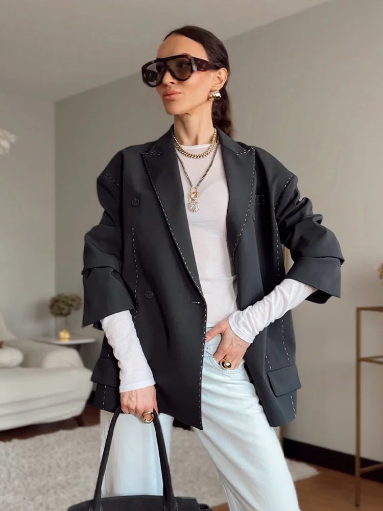 HH женские модные однотонные двубортные пиджаки с длинными рукавами в уличном стиле, женские весенние модные пальто с отложным воротником и карманами
HH женские модные однотонные двубортные пиджаки с длинными рукавами в уличном стиле, женские весенние модные пальто с отложным воротником и карманами