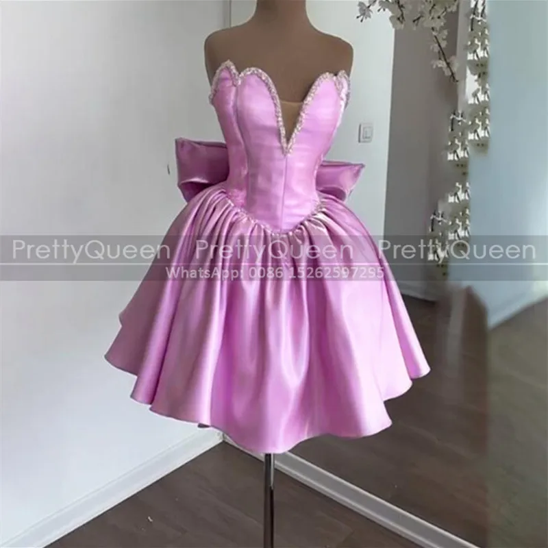 Luxury Short Bridesmaid Dresses Puffy A Line Beaded Sweetheart Strapless Customized Bow Mini Wedding Party Dress
Luxury Short Bridesmaid Dresses Puffy A Line Beaded Sweetheart Strapless Customized Bow Mini Wedding Party Dress