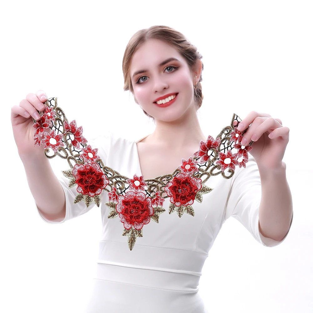 1PC Red Rose Floral Embroidered Lace Collar Applique, Hollow Out Sew-On Neckline Patch for Dress Blouse DIY Decoration
1PC Red Rose Floral Embroidered Lace Collar Applique, Hollow Out Sew-On Neckline Patch for Dress Blouse DIY Decoration