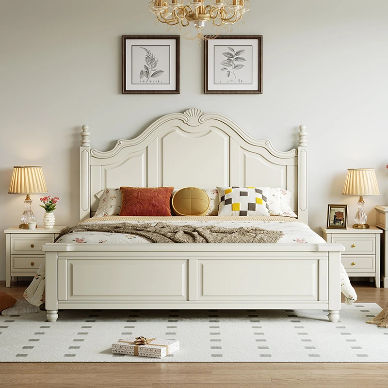 Light French bed White all solid wood bed Solid wood European bed Master bedroom Second bedroom Double storage American
Light French bed White all solid wood bed Solid wood European bed Master bedroom Second bedroom Double storage American