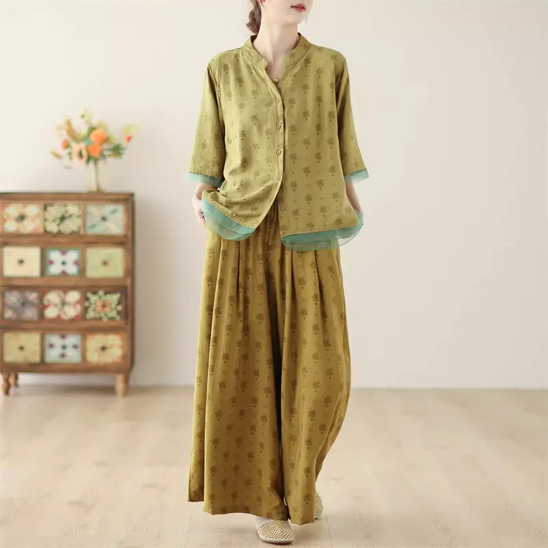 Cotton And Linen Suit 2024 Spring/Summer Large Size Fashionable Printed Casual Wide Leg Pant Sets Two-Piece Loose Outfit K750
Cotton And Linen Suit 2024 Spring/Summer Large Size Fashionable Printed Casual Wide Leg Pant Sets Two-Piece Loose Outfit K750