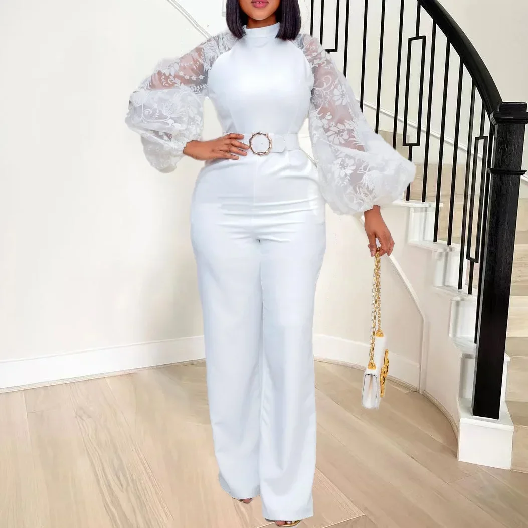 Belt Women's Jumpsuit Elegant Stand-up Collar Mesh Balloon Sleeves Slim Sexy Wide-legged Long Fashion New
Belt Women's Jumpsuit Elegant Stand-up Collar Mesh Balloon Sleeves Slim Sexy Wide-legged Long Fashion New