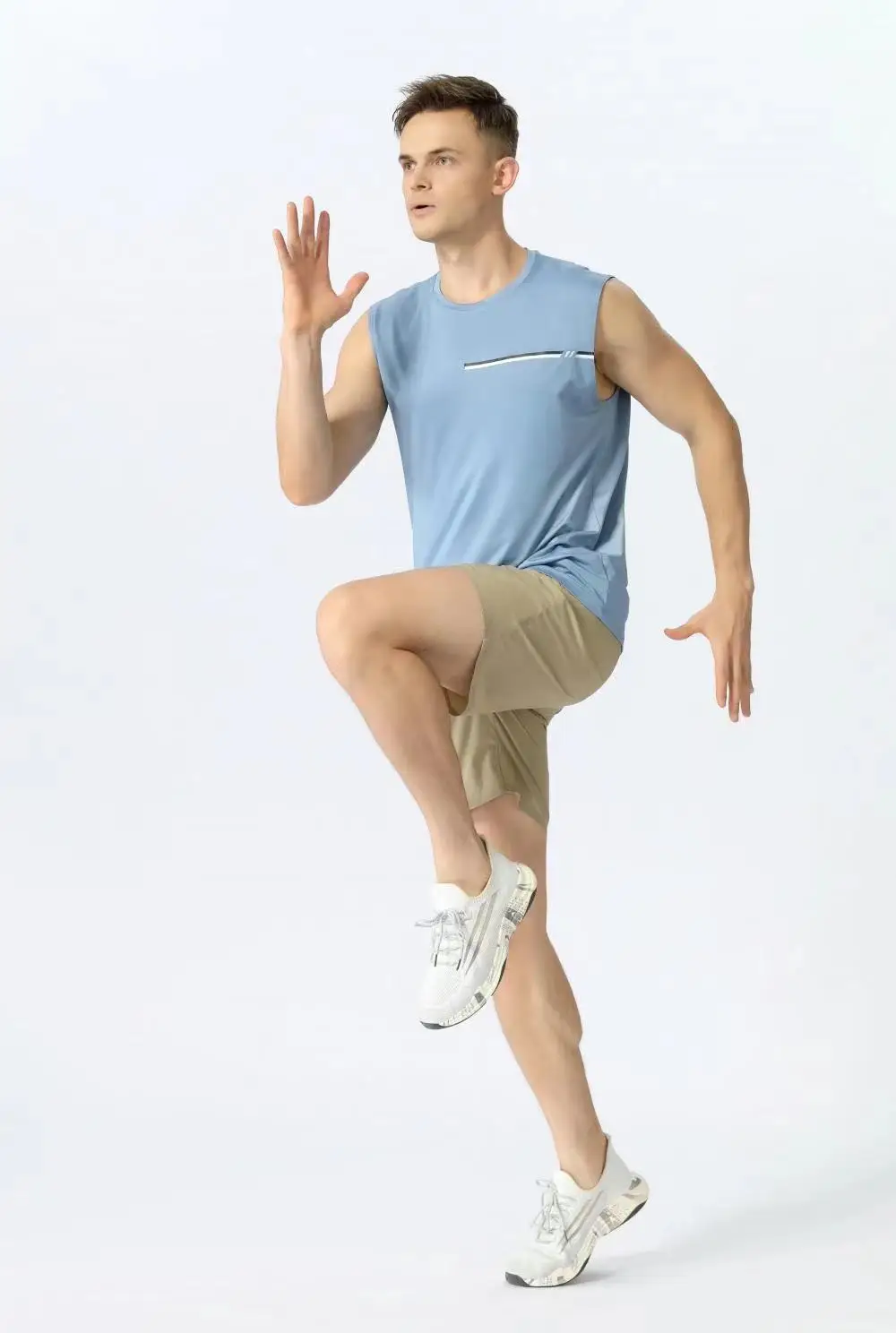 Men's gym sleeveless T-shirt, solid color sportswear, round neck fitness and leisure
Men's gym sleeveless T-shirt, solid color sportswear, round neck fitness and leisure