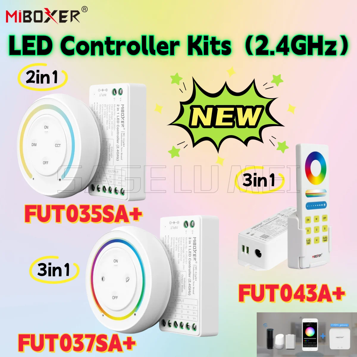 Комплект светодиодного контроллера Miboxer FUT035SA + двойной белый одноцветный 2в1 FUT037SA + FUT043A + RGB/W/CCT 3в1 2,4G беспроводной пульт дистанционного управления
Комплект светодиодного контроллера Miboxer FUT035SA + двойной белый одноцветный 2в1 FUT037SA + FUT043A + RGB/W/CCT 3в1 2,4G беспроводной пульт дистанционного управления