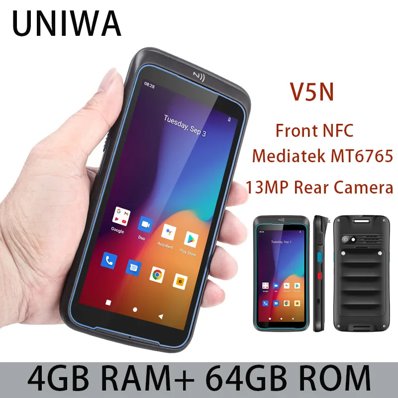 UNIWA V5N 4GB RAM+ 64GB ROM 5.5 Inch Display Screen IP67 Rugged Front NFC Android 12 Mobile Barcode Phone Operating System
UNIWA V5N 4GB RAM+ 64GB ROM 5.5 Inch Display Screen IP67 Rugged Front NFC Android 12 Mobile Barcode Phone Operating System