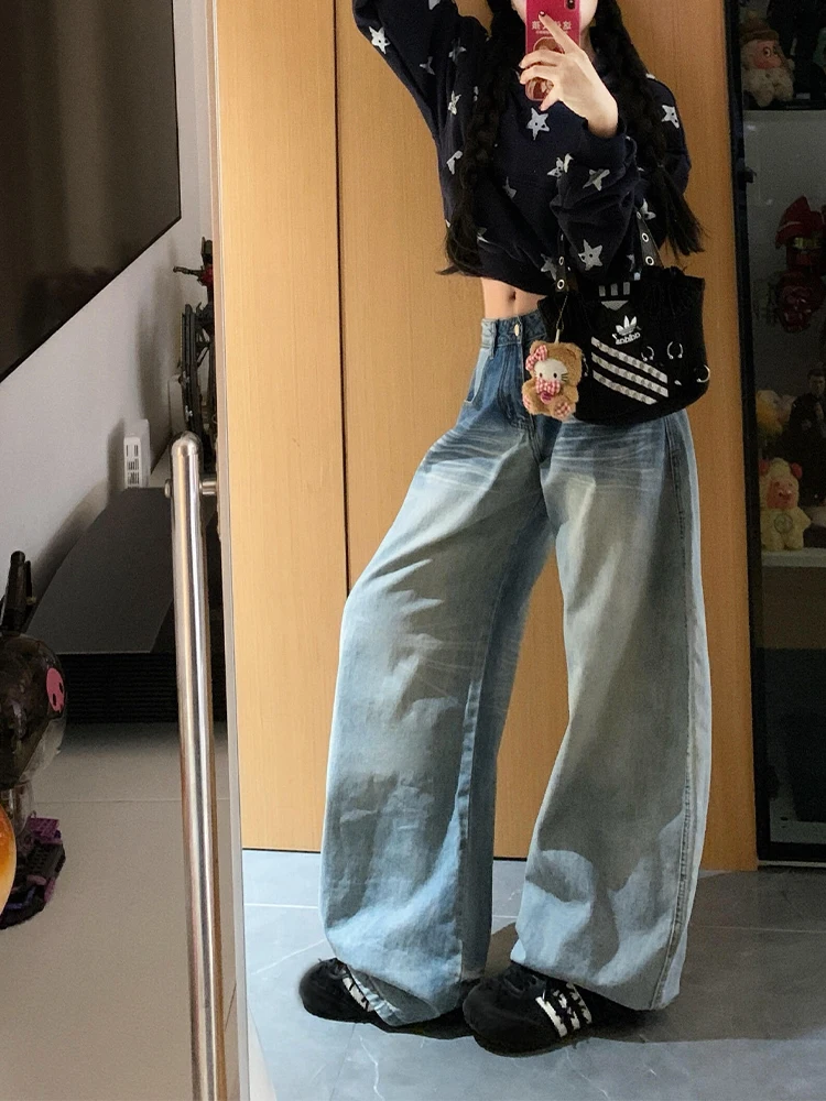 Retro American Large Size Light Blue Washed Straight Leg Jeans Women Summer New Lazy Style Slim Wide Leg Long Pants
Retro American Large Size Light Blue Washed Straight Leg Jeans Women Summer New Lazy Style Slim Wide Leg Long Pants