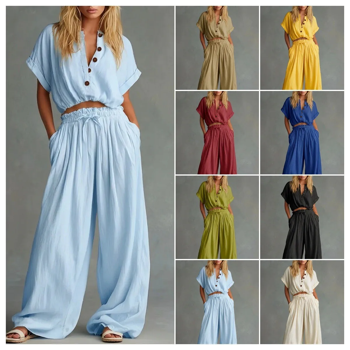 2 Pieces Set For Woman Blouse Solid Color 3/4 Sleeve Crop Blouses Light Blue Olive Green Shirt V Neck Roll Tab Sleeves Top
2 Pieces Set For Woman Blouse Solid Color 3/4 Sleeve Crop Blouses Light Blue Olive Green Shirt V Neck Roll Tab Sleeves Top