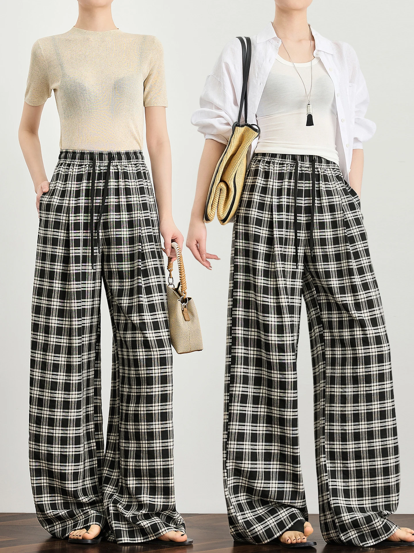 TUMPUS Casual Trousers Women High Waist Wide Leg Floor Length Pants Spring Season Checkered Pattern Loose Fit Silk Acetate
TUMPUS Casual Trousers Women High Waist Wide Leg Floor Length Pants Spring Season Checkered Pattern Loose Fit Silk Acetate