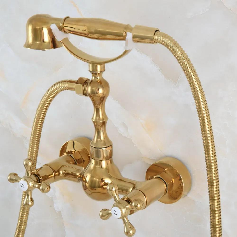 Modern Golden Brass Wall Mounted Bathroom Shower Faucet Set with 1500MM Hose Handheld Spray Head Mixer Tap Dna823
Modern Golden Brass Wall Mounted Bathroom Shower Faucet Set with 1500MM Hose Handheld Spray Head Mixer Tap Dna823