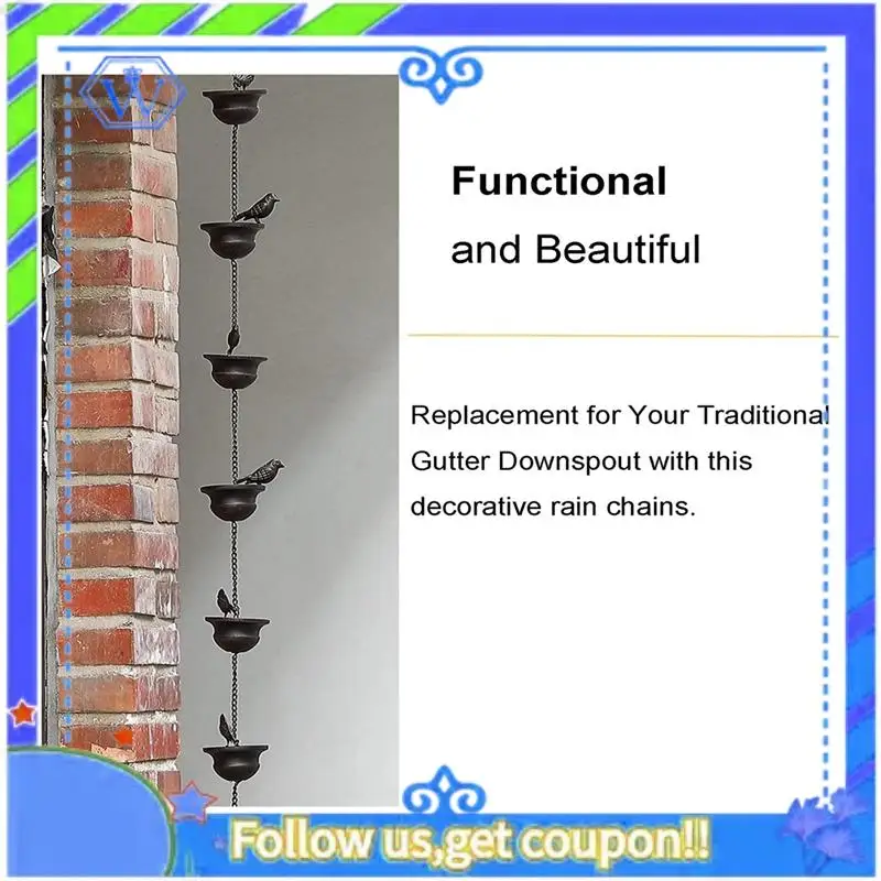 Easy To Use Rain Chains For Gutters Mobile Birds On Cups Rain Chimes 8Ft Rain Chimes With Attached Hanger And Birds 2Pcs
Easy To Use Rain Chains For Gutters Mobile Birds On Cups Rain Chimes 8Ft Rain Chimes With Attached Hanger And Birds 2Pcs