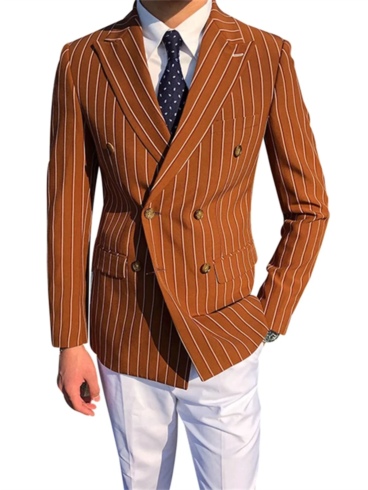 1 PCS Brown Striped Men Suits Blazer Wedding Bridegroom Business Groom Tuxedo Jacket Formal Double Breasted Party Prom Coat
1 PCS Brown Striped Men Suits Blazer Wedding Bridegroom Business Groom Tuxedo Jacket Formal Double Breasted Party Prom Coat