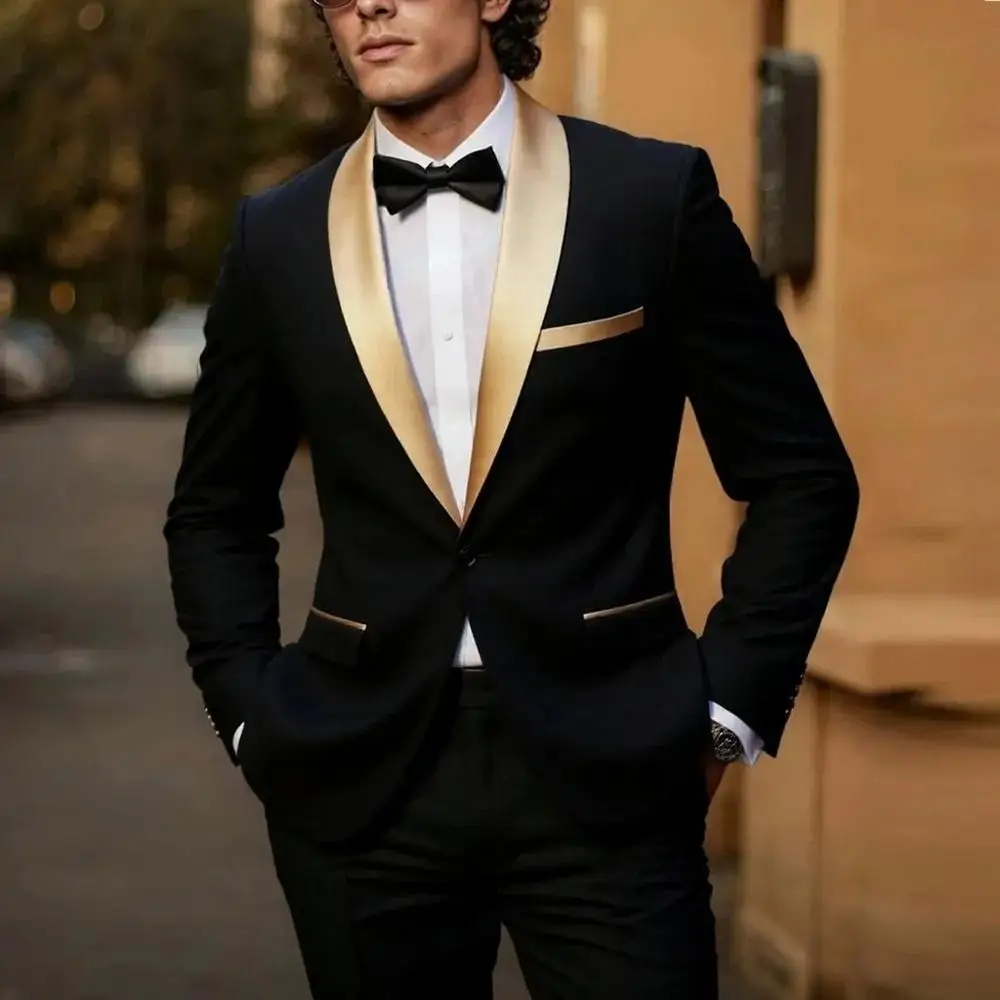 New Gold Lapel Black Business Men Suit Wedding Party Prom Groom Groomsman Formal Occasions Tuxedos 2 Piece Set Blazer Pants
New Gold Lapel Black Business Men Suit Wedding Party Prom Groom Groomsman Formal Occasions Tuxedos 2 Piece Set Blazer Pants
