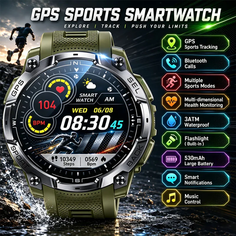 2026New Military GPS Waterproof Men Smart Watch 1.43" HD AMOLED 530MAH Large Battery Outdoors Sports HD BT Call Smart Watch Men
2026New Military GPS Waterproof Men Smart Watch 1.43" HD AMOLED 530MAH Large Battery Outdoors Sports HD BT Call Smart Watch Men