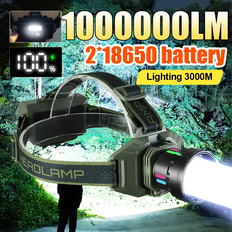1000000LM Powerful LED Headlamp Long Range 30W Headlight Rechargeable Head Flashlight High Power Outdoor HeadLamp Fishing Light
1000000LM Powerful LED Headlamp Long Range 30W Headlight Rechargeable Head Flashlight High Power Outdoor HeadLamp Fishing Light