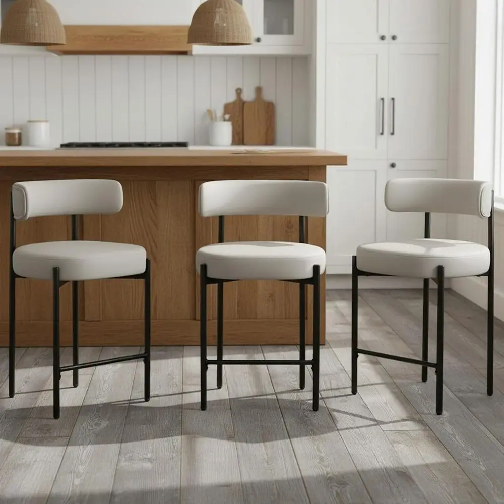 Set of 3, 24 Vegan Leather Bar Stools with Back, Modern Style for Kitchen Island or Dining Room, Beige Grey
Set of 3, 24 Vegan Leather Bar Stools with Back, Modern Style for Kitchen Island or Dining Room, Beige Grey