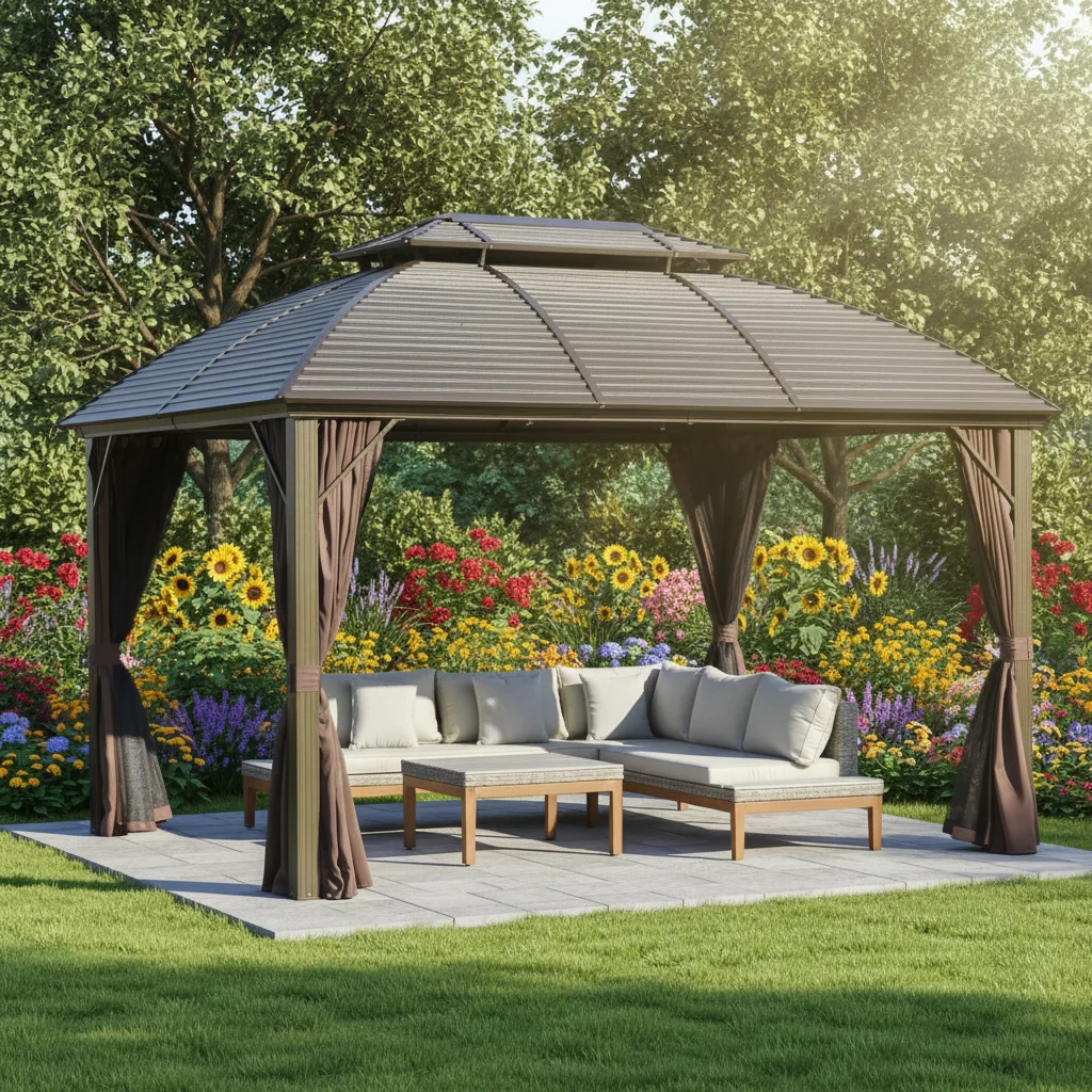 Modern Customized Durable Waterproof Pavilion Aluminum Frame Permanent Outdoor Hardtop Gazebo Tent with Netting and Curtains
Modern Customized Durable Waterproof Pavilion Aluminum Frame Permanent Outdoor Hardtop Gazebo Tent with Netting and Curtains