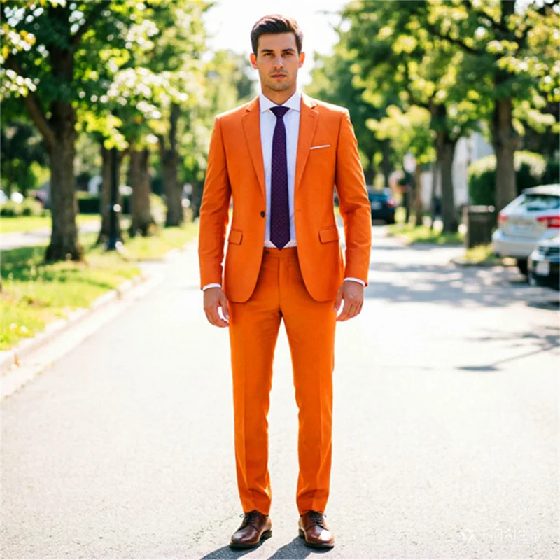 Orange men's two-piece suit, business casual, wedding party solid color jacket with pants, European size XXXS-XXL
Orange men's two-piece suit, business casual, wedding party solid color jacket with pants, European size XXXS-XXL