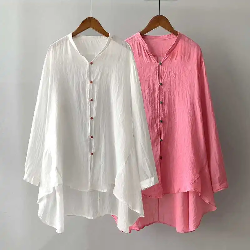 Spring Summer Simple Medium Long Loose Pink Shirt Cotton Linen Solid Long Sleeve Shirts White Blusas Para Mujer
Spring Summer Simple Medium Long Loose Pink Shirt Cotton Linen Solid Long Sleeve Shirts White Blusas Para Mujer