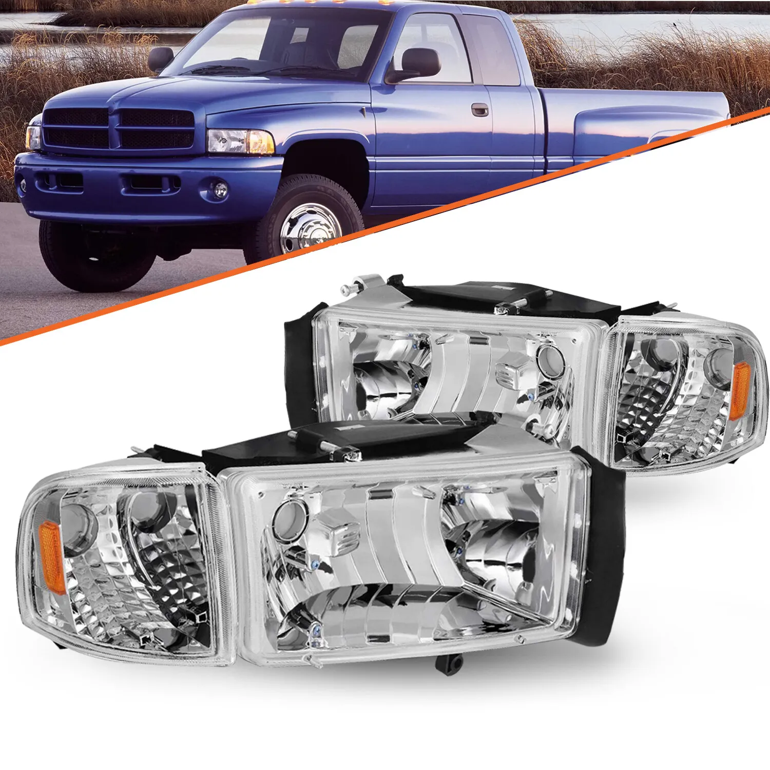 For 94-02 Dodge Ram 1500 2500 3500 Chrome Housing Headlights 94-01 Pair Headlamp
For 94-02 Dodge Ram 1500 2500 3500 Chrome Housing Headlights 94-01 Pair Headlamp