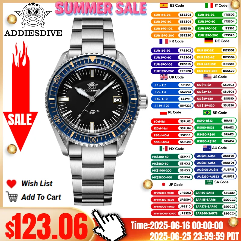 ADDIESDIVE Men's Mechanical Watch Glass Bezel BGW9 Super Luminous 10Bar Diver Sapphire Glass NH35A Automatic Watch
ADDIESDIVE Men's Mechanical Watch Glass Bezel BGW9 Super Luminous 10Bar Diver Sapphire Glass NH35A Automatic Watch