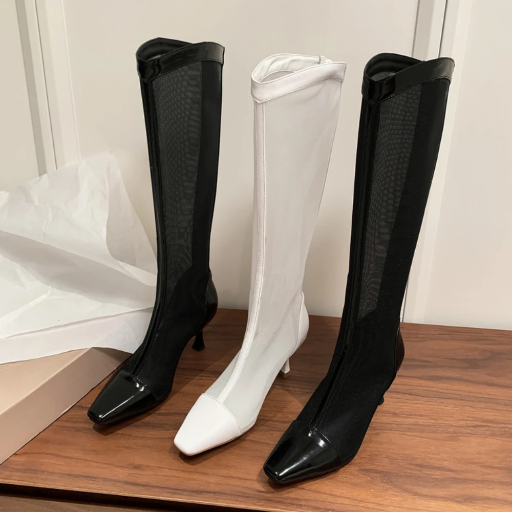 Spring and summer genuine leather mesh cool boots, women's high boots, bare boots, white high heels, hollowed out women's boots
Spring and summer genuine leather mesh cool boots, women's high boots, bare boots, white high heels, hollowed out women's boots
