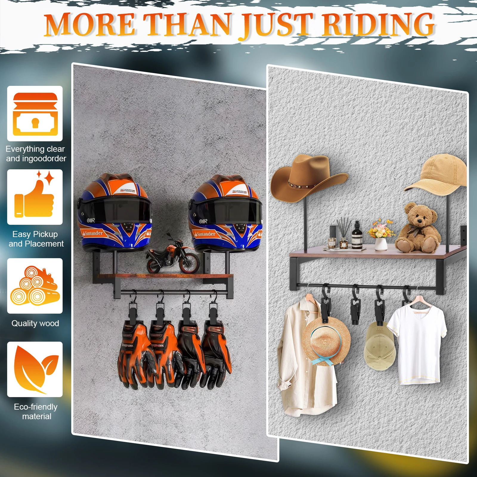 Wooden Helmet Organizer Rack with 5 Hooks Helmet Hanger Wear Resist Metal Helmet Stand for Motorcycle Accesories Storage
Wooden Helmet Organizer Rack with 5 Hooks Helmet Hanger Wear Resist Metal Helmet Stand for Motorcycle Accesories Storage