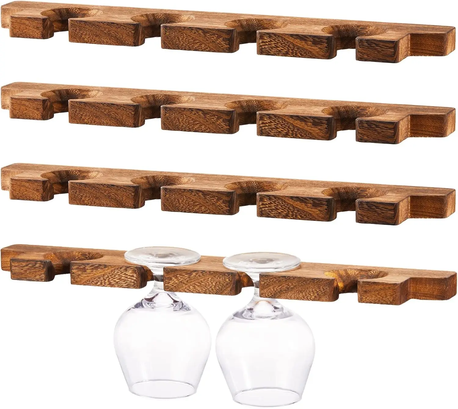 4-Pack Wooden Wall-Mounted Stemware Rack, Champagne Holder for Kitchen Bar Organizer, Dark Brown, 17x3x0.8 Inch
4-Pack Wooden Wall-Mounted Stemware Rack, Champagne Holder for Kitchen Bar Organizer, Dark Brown, 17x3x0.8 Inch