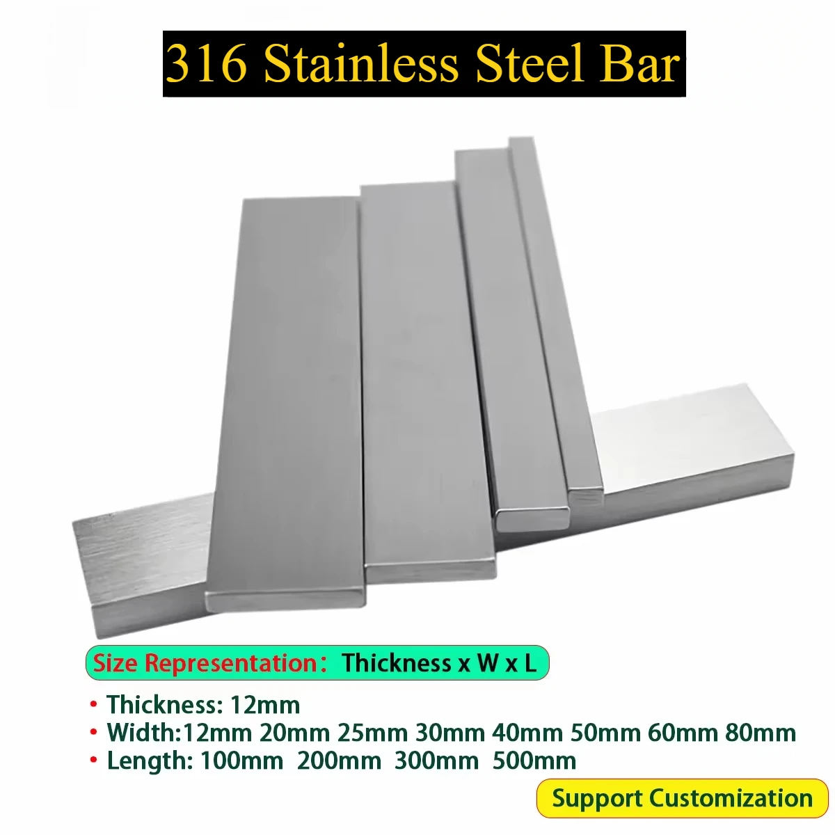 316 Stainless Steel Bar Steel Plate Rod Flat Steel Thk12mm Width12/20/25/30/40/50/60/80mm Length100mm 200mm 300mm 500mm Flat Bar
316 Stainless Steel Bar Steel Plate Rod Flat Steel Thk12mm Width12/20/25/30/40/50/60/80mm Length100mm 200mm 300mm 500mm Flat Bar
