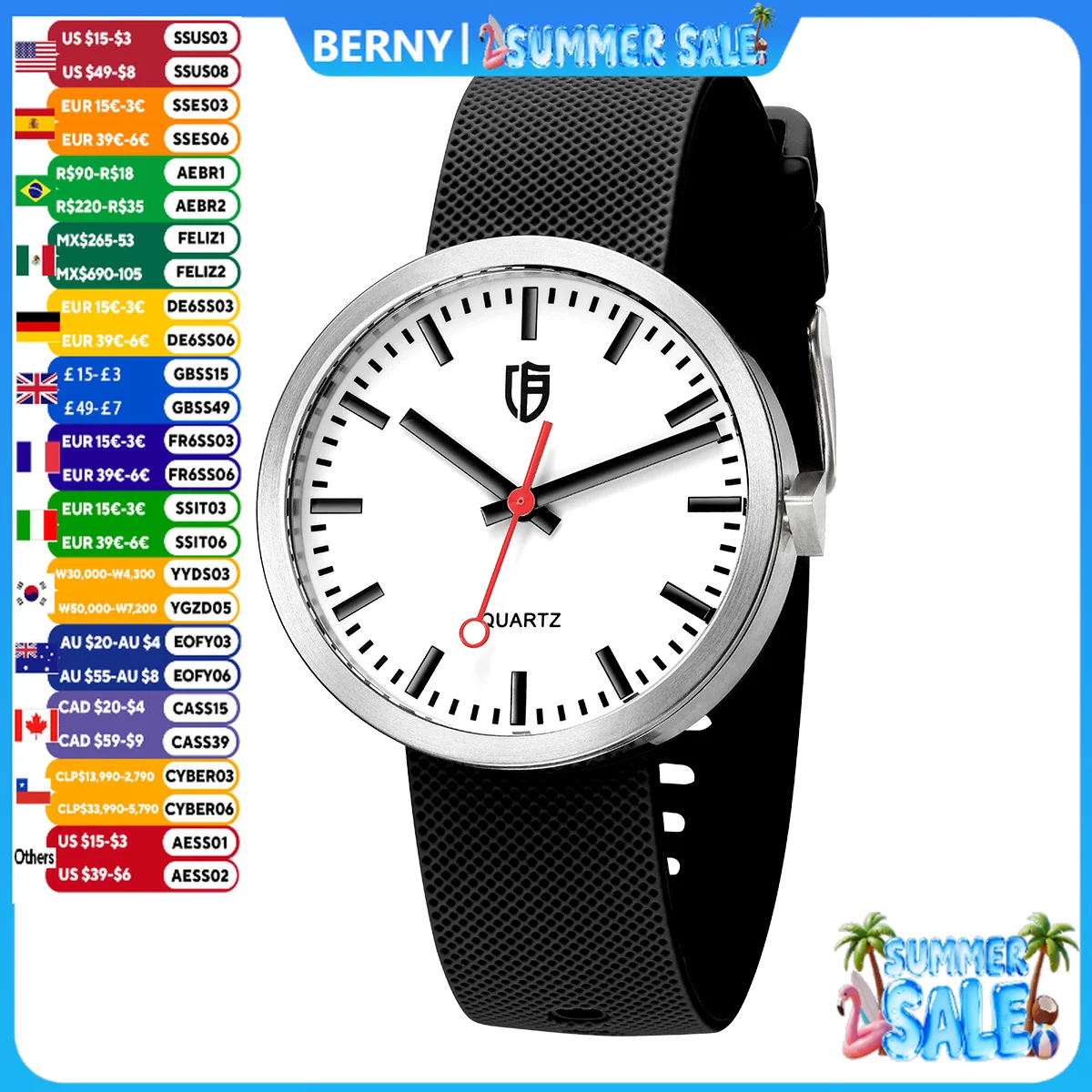 BERNY Watch for Men/Ladies 38mm Luminous Dial Sports Quartz Wristwatch Sapphire 5ATM Waterproof Silicone Strap Watches
BERNY Watch for Men/Ladies 38mm Luminous Dial Sports Quartz Wristwatch Sapphire 5ATM Waterproof Silicone Strap Watches