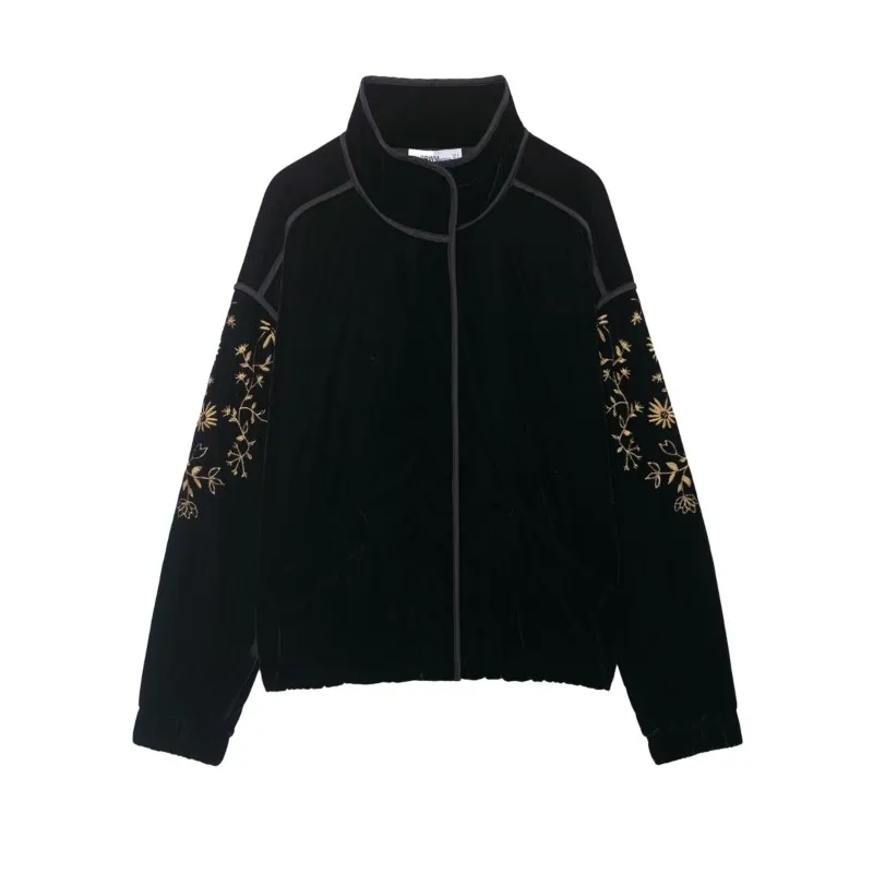 Women Embroidered Velvet Cotton Jacket Autumn Winter Stand Up Collar Pocket Color-blocking Coats Loose Casual Female Tops
Women Embroidered Velvet Cotton Jacket Autumn Winter Stand Up Collar Pocket Color-blocking Coats Loose Casual Female Tops