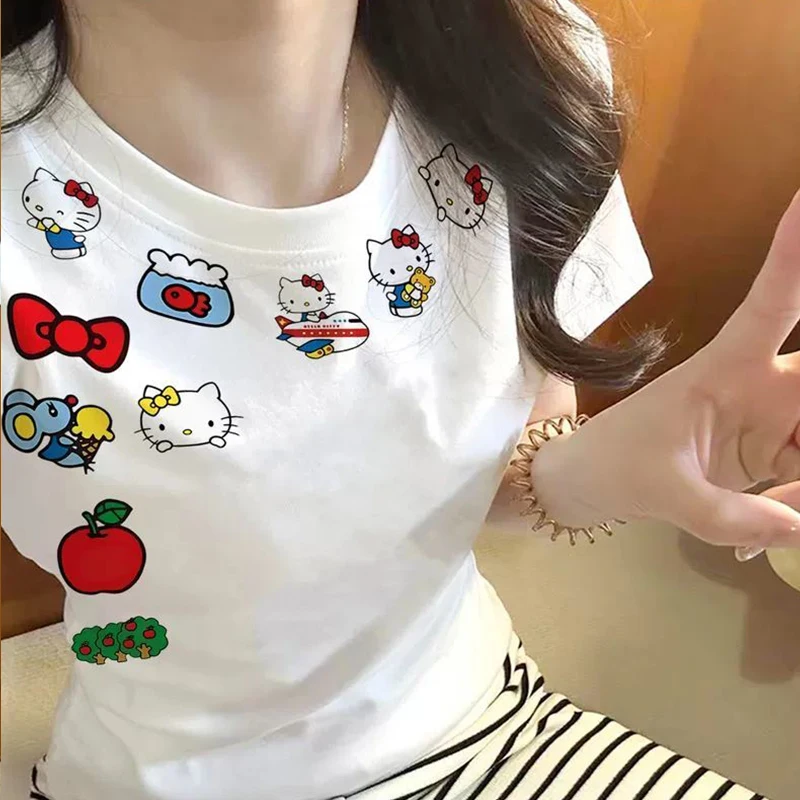 Anime Women T-Shirt Cartoon Hello Kitty Summer Short Sleeves American Retro Sanrio Hotties Cotton Student Trend Fashion Tops
Anime Women T-Shirt Cartoon Hello Kitty Summer Short Sleeves American Retro Sanrio Hotties Cotton Student Trend Fashion Tops