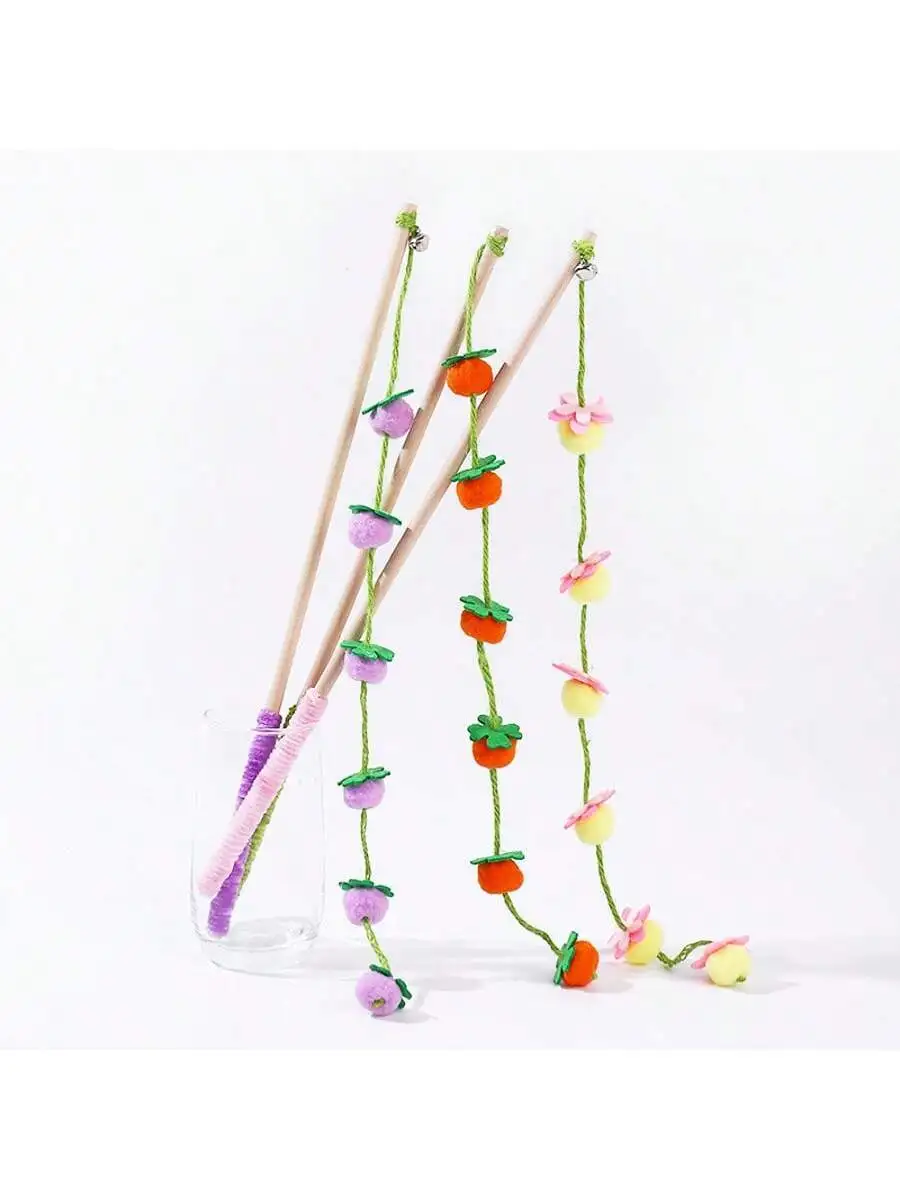 3 Pcs Colorful Cat Teaser Wand Toy With Felt Ball Fruit And Bell For Interactive Play
3 Pcs Colorful Cat Teaser Wand Toy With Felt Ball Fruit And Bell For Interactive Play