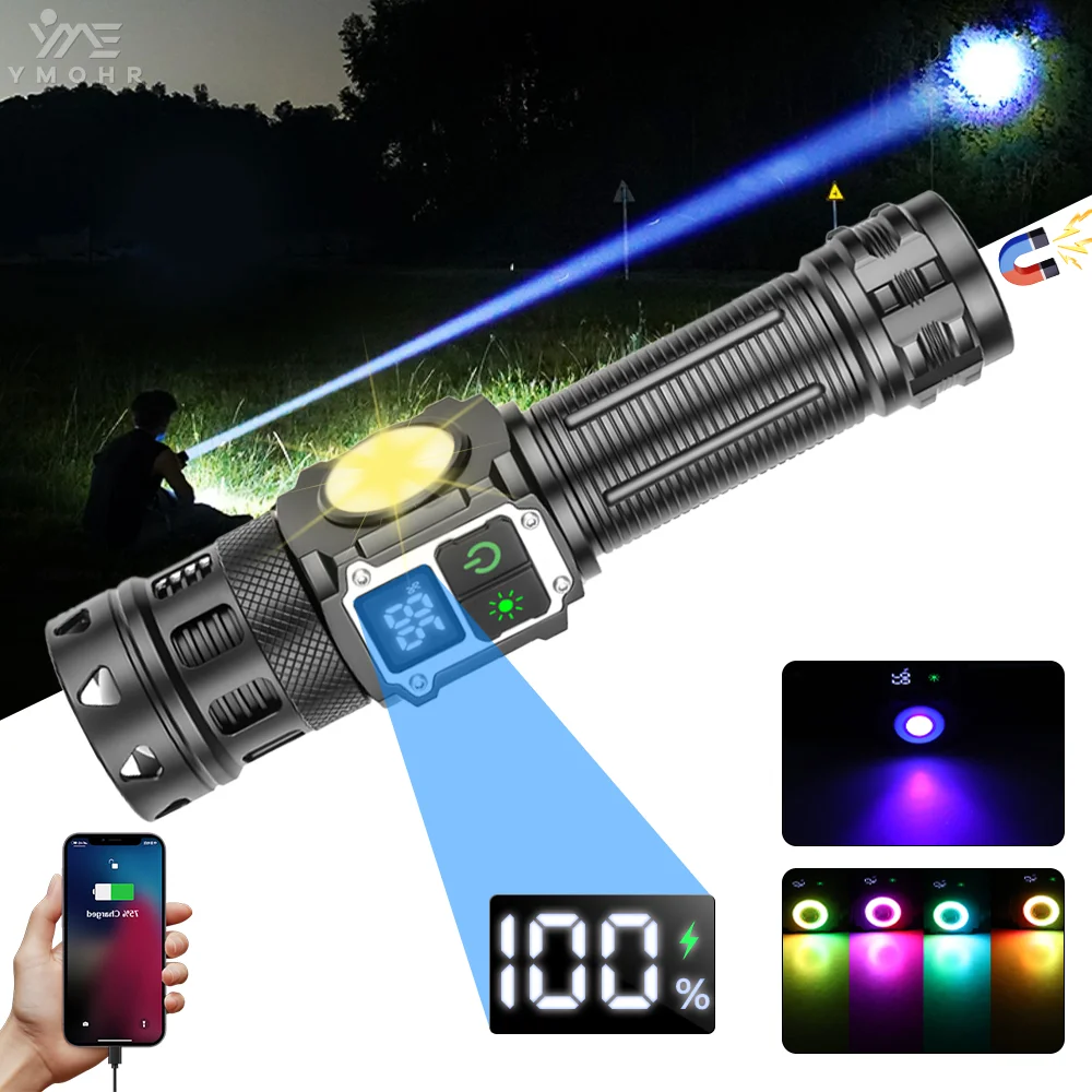 White Laser Flashlights High Power UV Light Rechargeable LED Flashlight Tactical Magnetic Torch Power Bank Zoom Camping Lantern
White Laser Flashlights High Power UV Light Rechargeable LED Flashlight Tactical Magnetic Torch Power Bank Zoom Camping Lantern