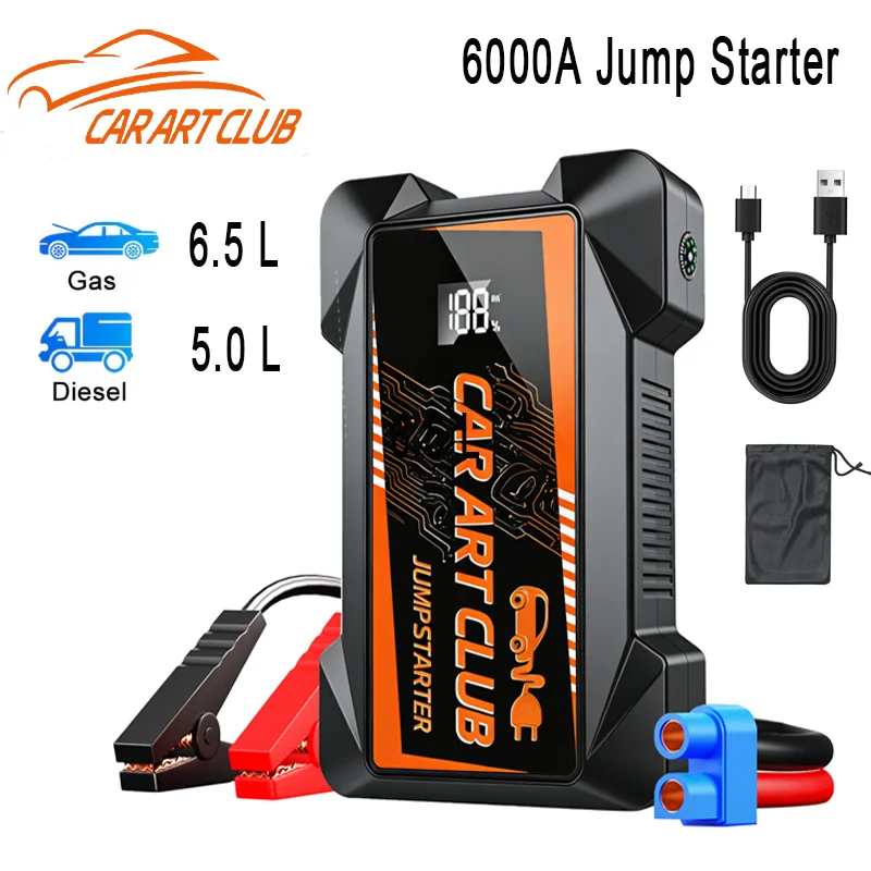 NEW 6000A Car Jump Starter Power Bank 12V Portable Car Battery Booster Charger Starting Device Petrol Diesel-powered Car Starter
NEW 6000A Car Jump Starter Power Bank 12V Portable Car Battery Booster Charger Starting Device Petrol Diesel-powered Car Starter