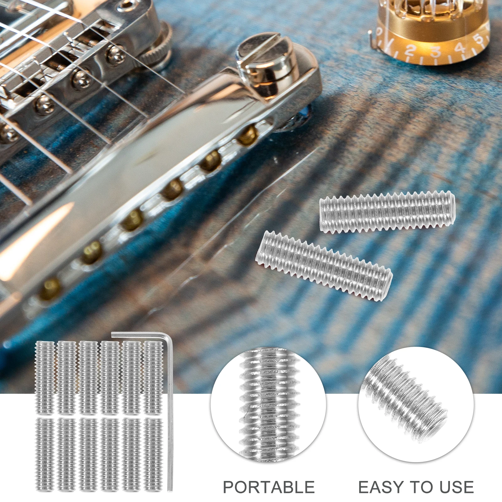 12pcs Bridge Saddle Screws For Electric Guitar Metal Height Adjustment Replacement Includes Hex Wrench Guitar Accessories Bass
12pcs Bridge Saddle Screws For Electric Guitar Metal Height Adjustment Replacement Includes Hex Wrench Guitar Accessories Bass