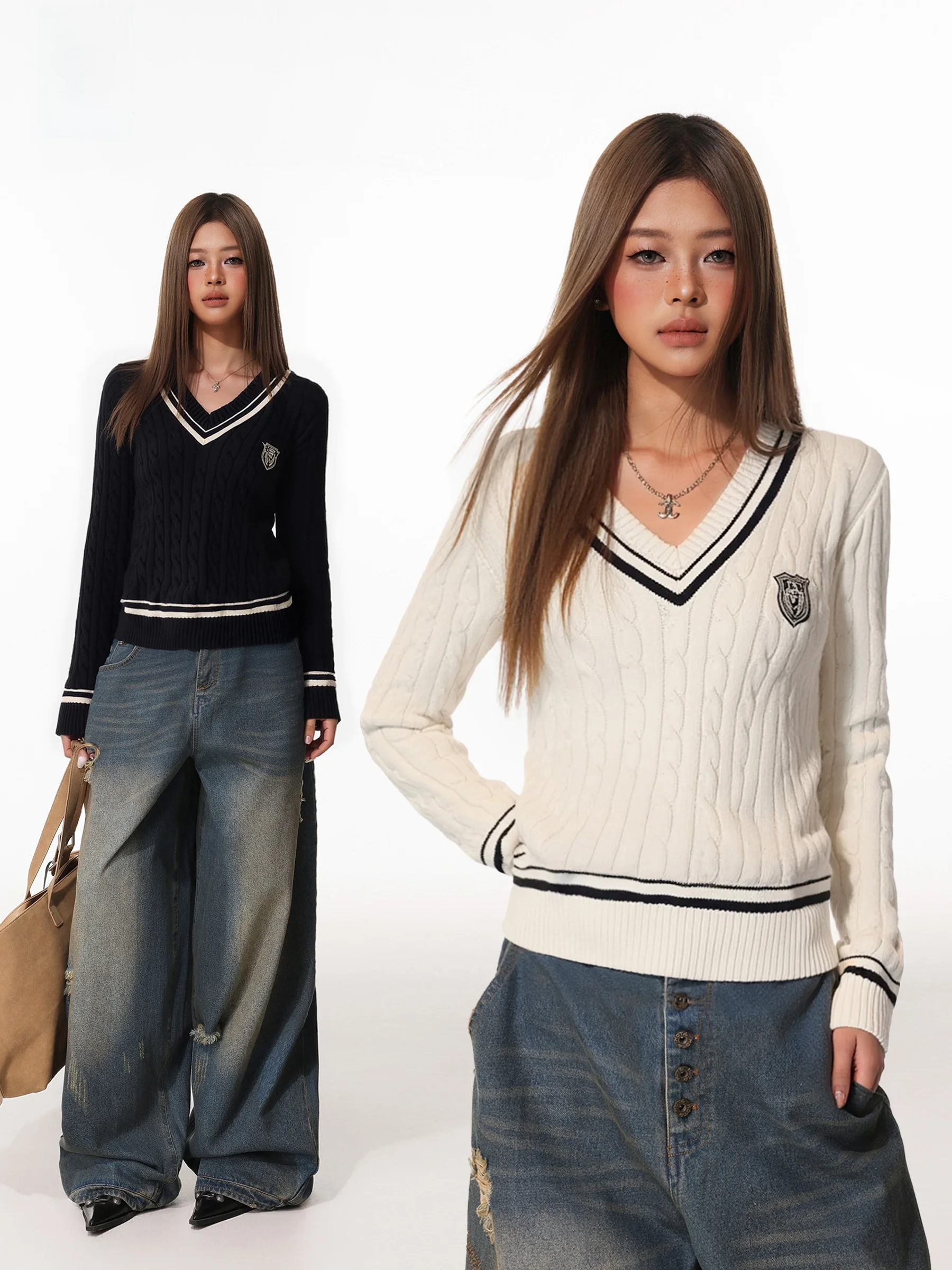 iyue College Sle Knitted V-Ne Long Sve Women's Top Outerwear Soft Medium Gauge Knit Casual Wear oulder Length
iyue College Sle Knitted V-Ne Long Sve Women's Top Outerwear Soft Medium Gauge Knit Casual Wear oulder Length